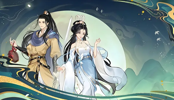 男女修仙者月下相伴